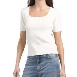 NWT* BAILEY 44 Coconut Milk Short Sleeve Scalloped Trim Square Neck Top, Size S